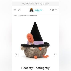 Jellycat Heccaty Owl Plush with Black Hat